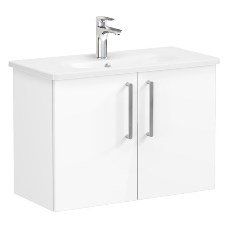 Vitra Root 66403 Lavabo Dolabı, Kapaklı, 80 Cm, Dar, Parlak Beyaz, Yuvarlak Lavabolu